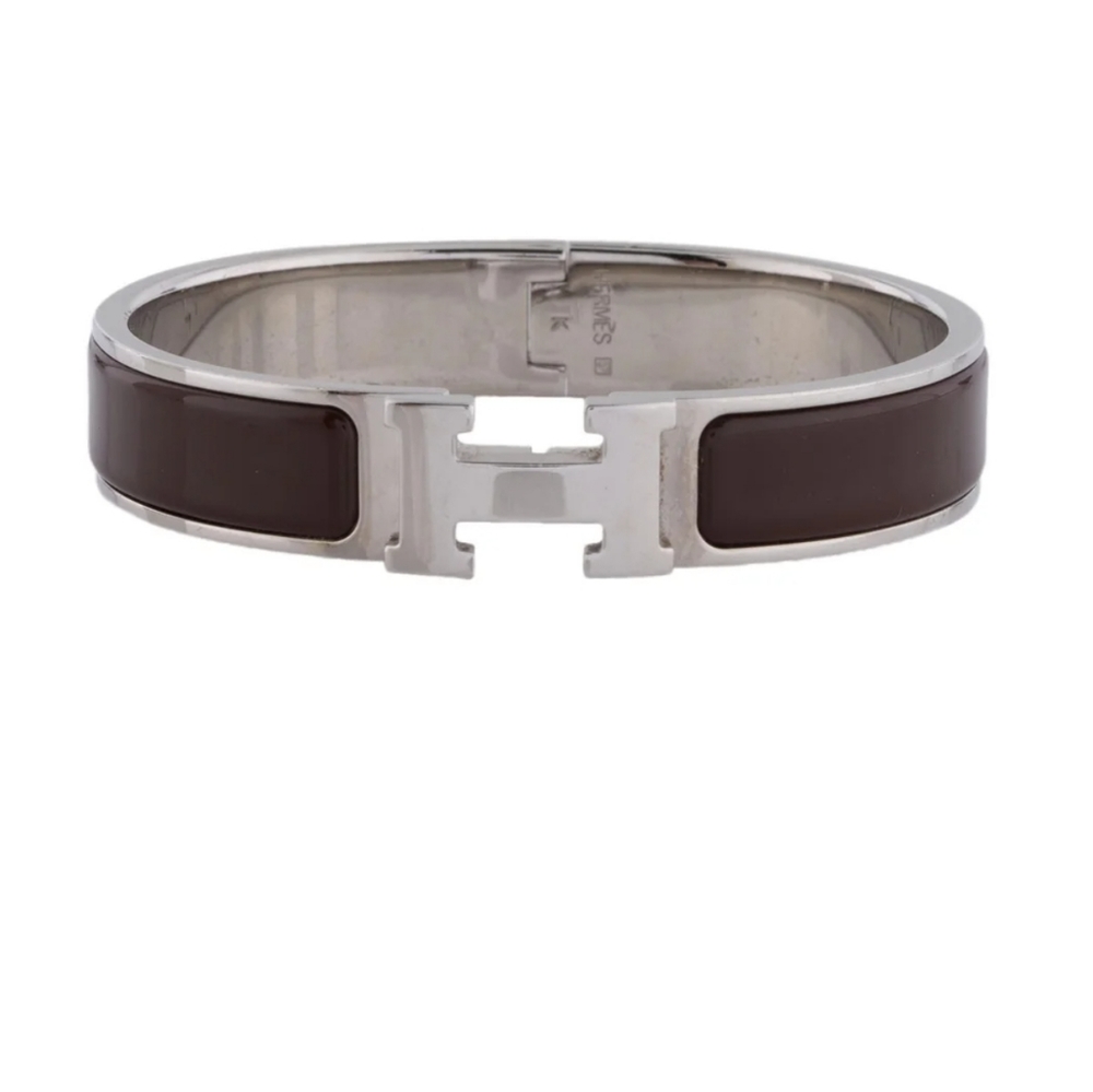 Hermes Palladium Clic H bangle bracelet brown